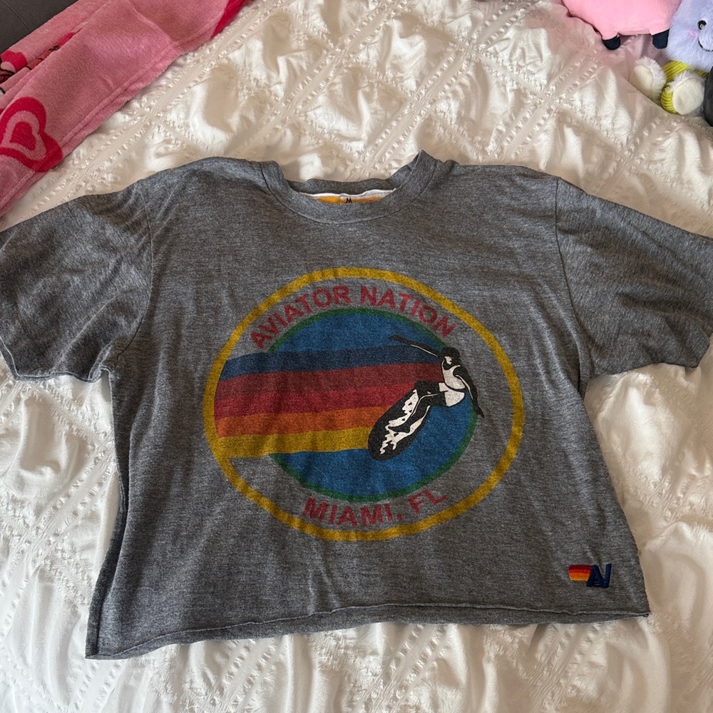 Aviator Nation Gray T-Shirt with Colorful Logo